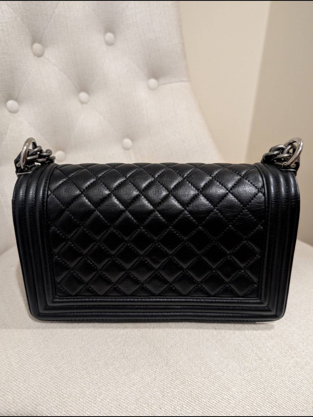 Chanel Black Quilted Leather Boy Bag with Chain Strap - Picture 8 of 17